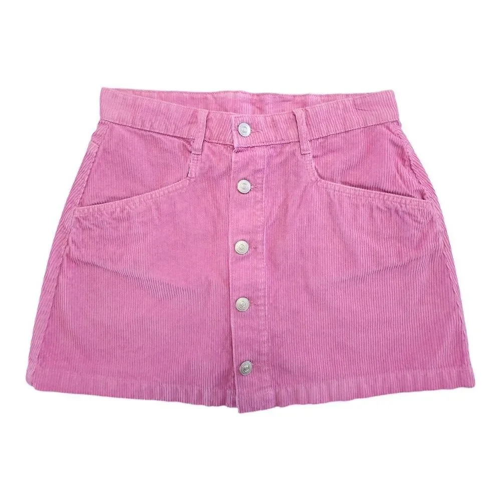 NWT FREE PEOPLE‎ Pink Frosting Button-Down Mini Skirt Size 8 Corduroy Pockets